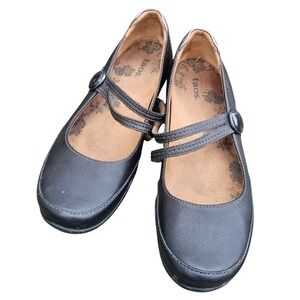 Taos 9 Stepstone Black Leather Mary Jane Shoes Double Strap Flats Comfort